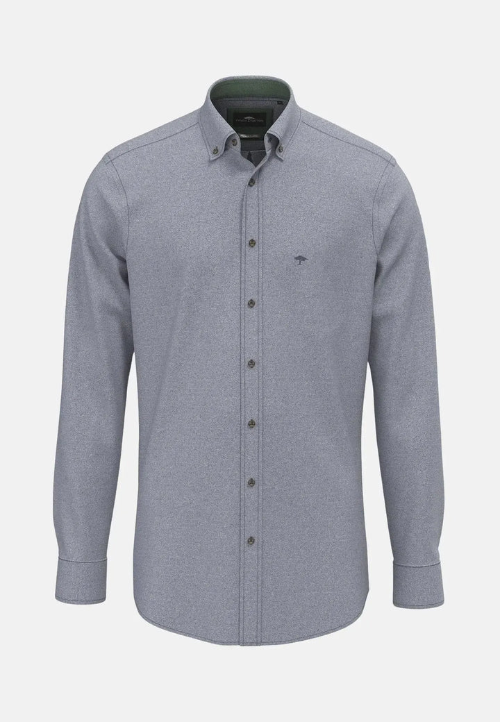 fynch-hatton-Herringbone Flannel Button Down Shirt Navy