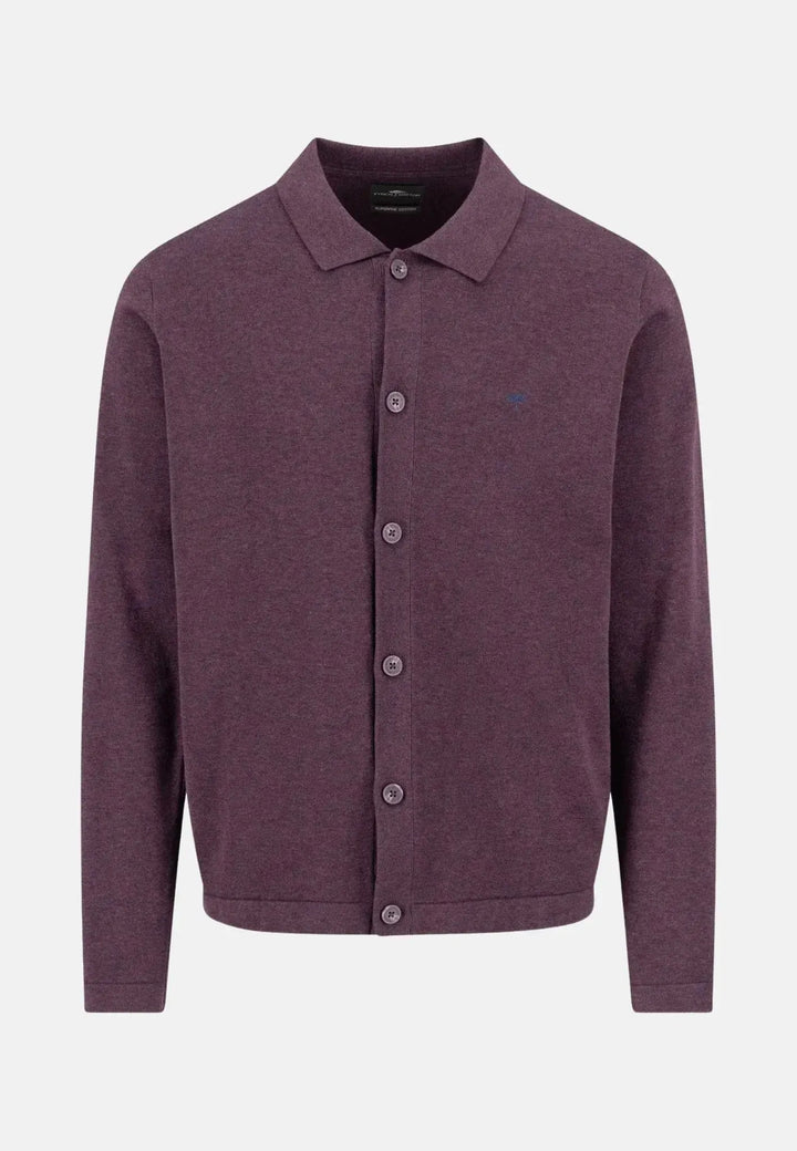 fynch-hatton-Kent Collar Buttoned Cardigan Aubergine