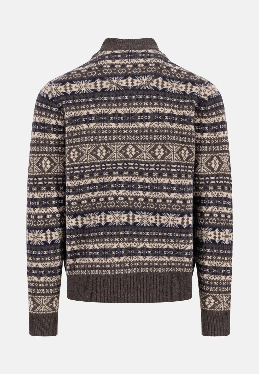 fynch-hatton-Lambswool Jacquard 1/4 Zip Knit Dark Chocolate