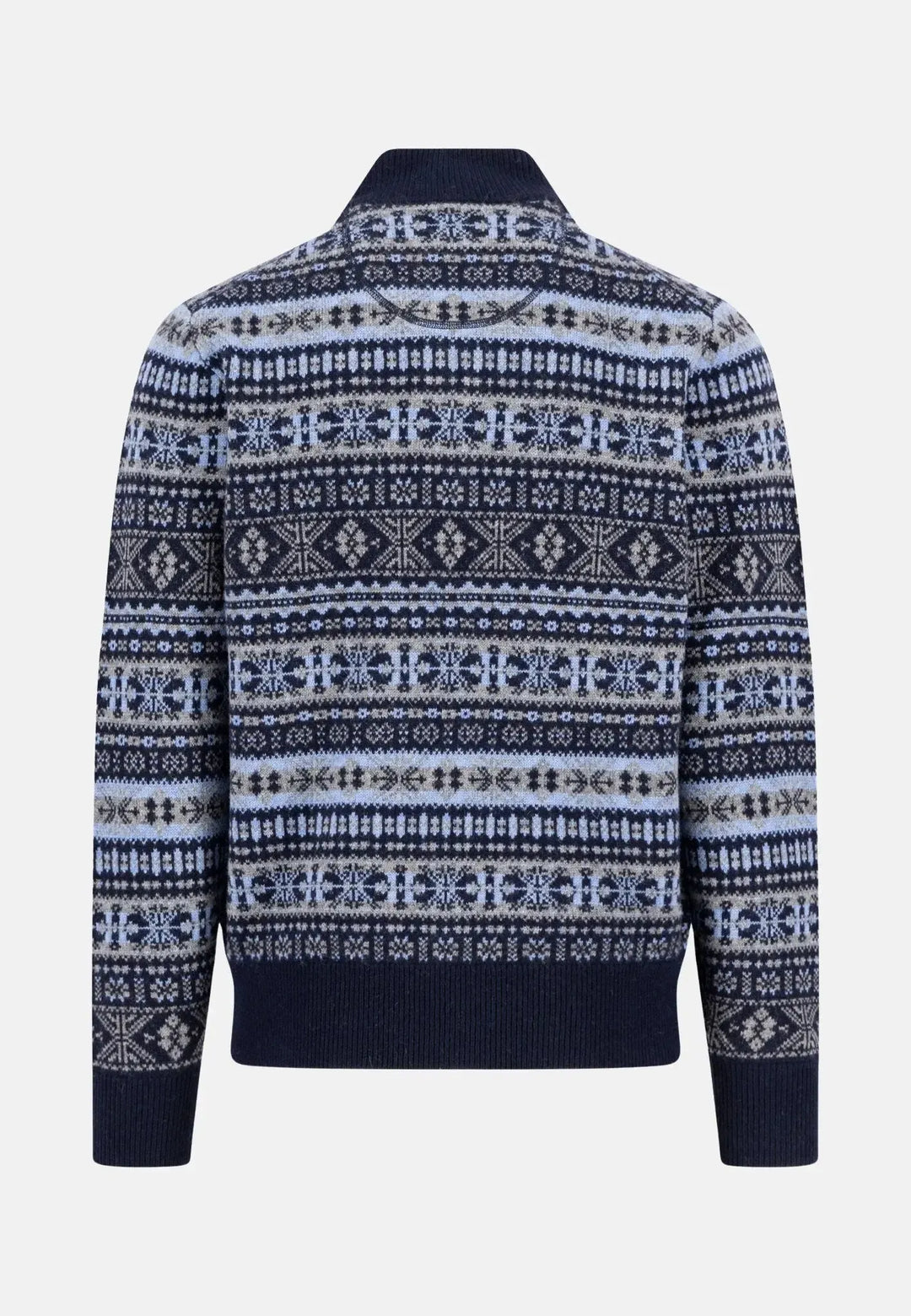fynch-hatton-Lambswool Jacquard 1/4 Zip Knit Navy