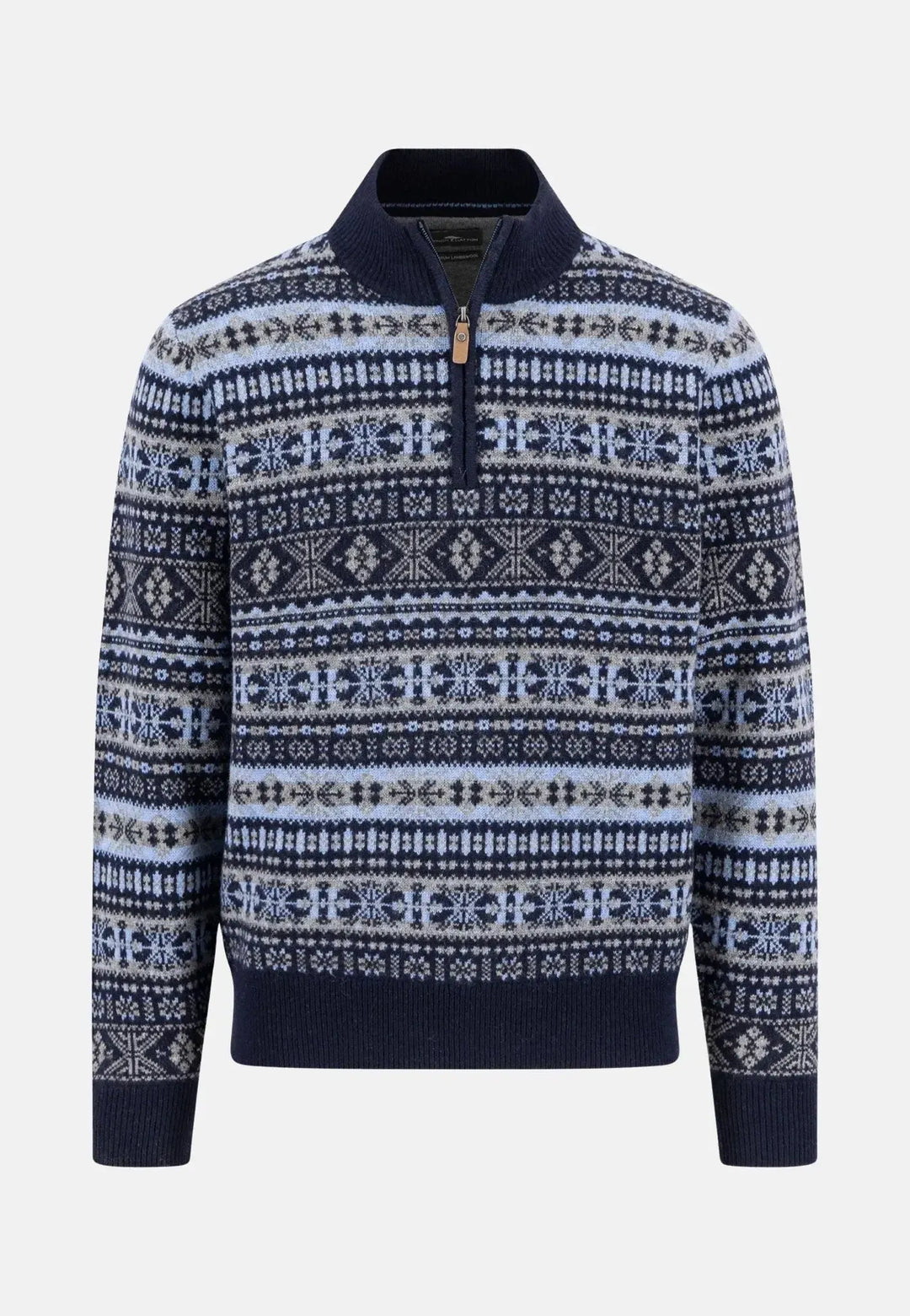 fynch-hatton-Lambswool Jacquard 1/4 Zip Knit Navy