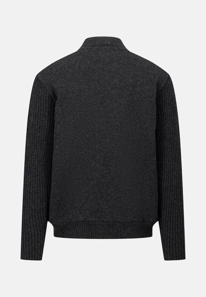 fynch-hatton-Lambswool Zip Cardigan Charcoal