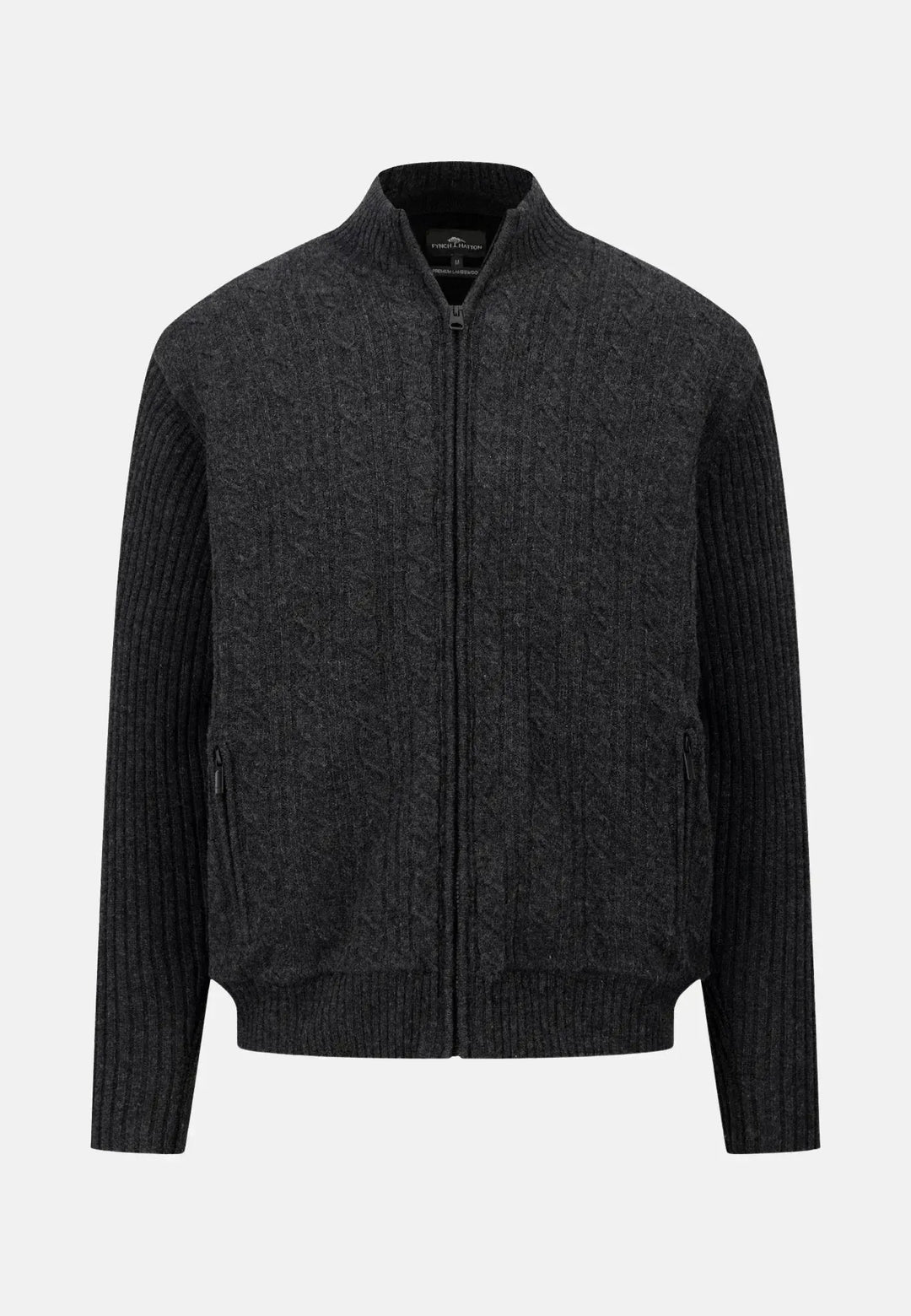 fynch-hatton-Lambswool Zip Cardigan Charcoal