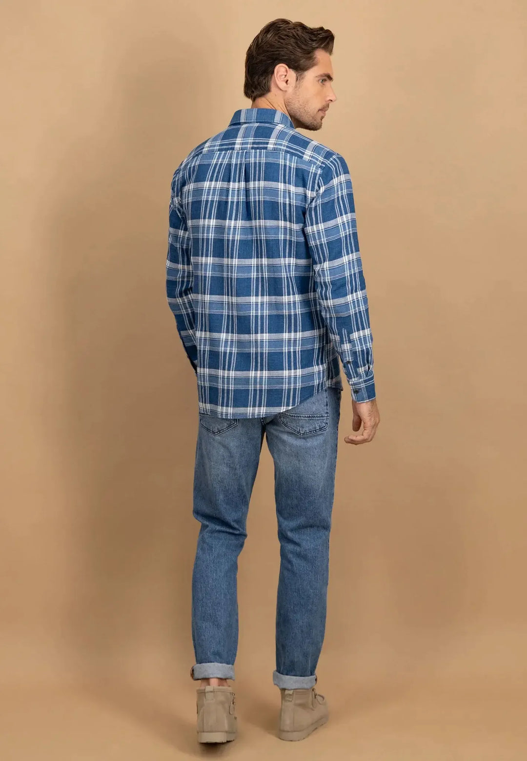 fynch-hatton-Large Check Kent Collar Shirt Misty Blue