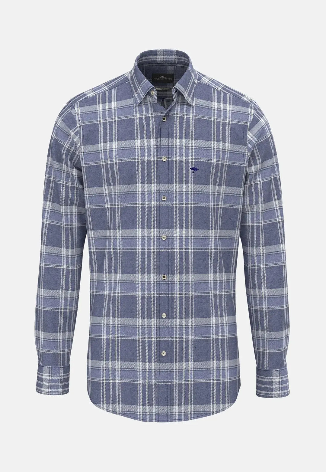 fynch-hatton-Large Check Kent Collar Shirt Misty Blue