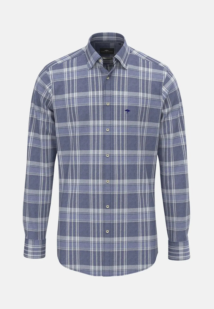 fynch-hatton-Large Check Kent Collar Shirt Misty Blue