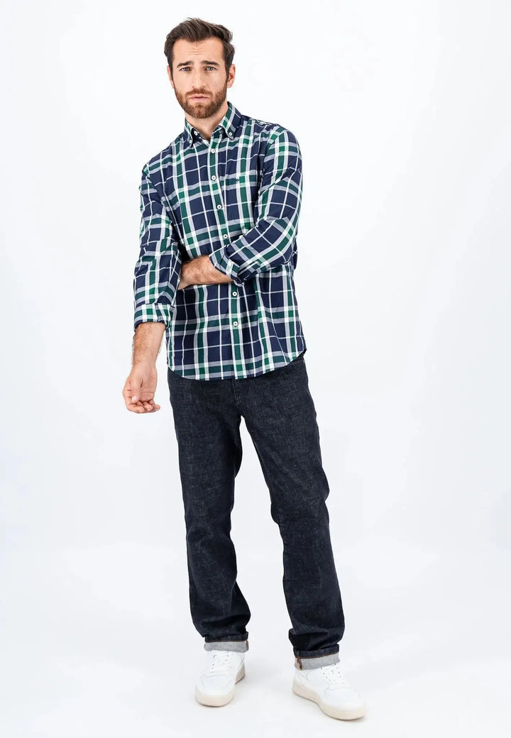 fynch-hatton-Large Check Shirt Navy