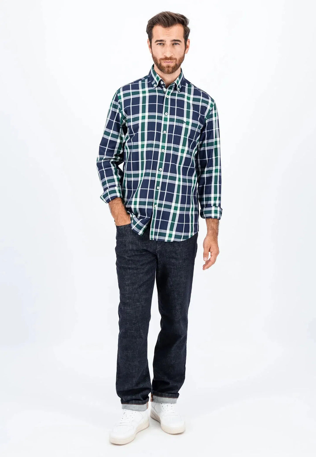 fynch-hatton-Large Check Shirt Navy