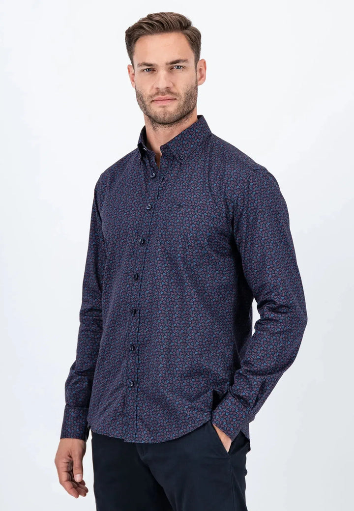 fynch-hatton-Leaf Print Mix Shirt Pale Blush