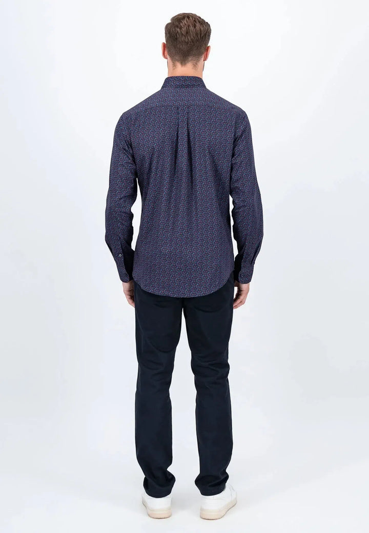 fynch-hatton-Leaf Print Mix Shirt Pale Blush