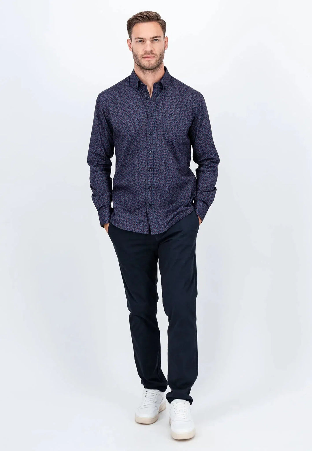 fynch-hatton-Leaf Print Mix Shirt Pale Blush