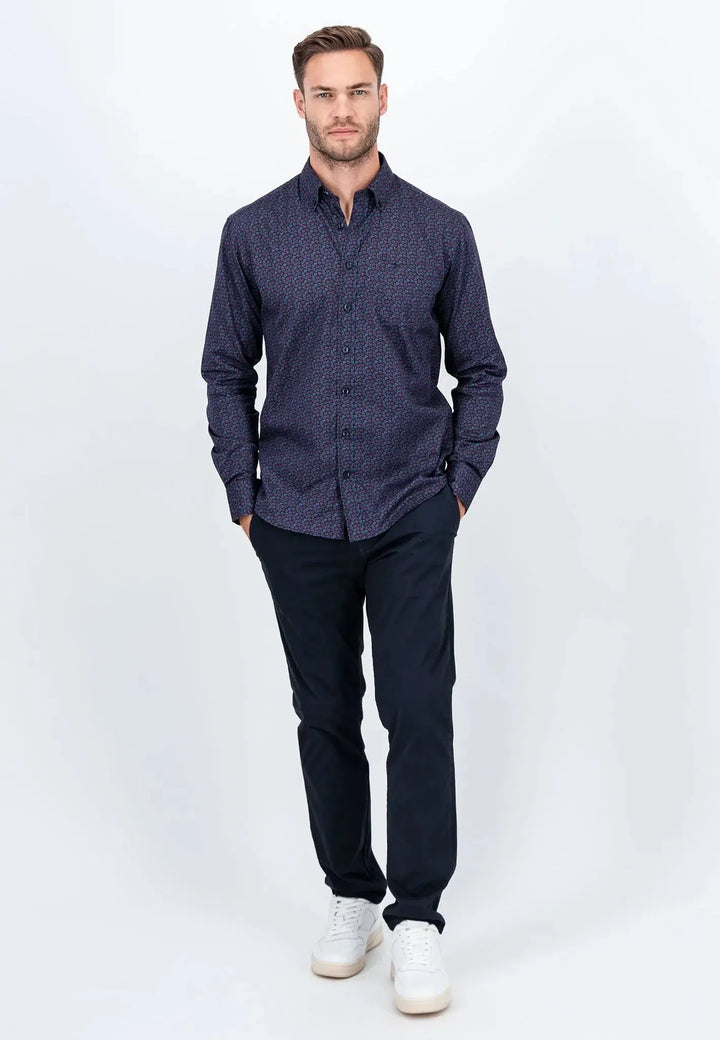 fynch-hatton-Leaf Print Mix Shirt Pale Blush