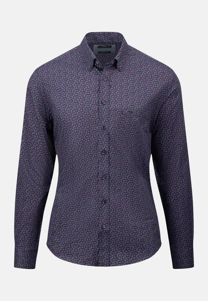 fynch-hatton-Leaf Print Mix Shirt Pale Blush