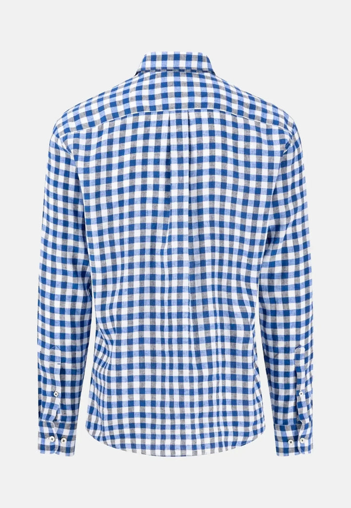 fynch-hatton-Linen Check Shirt Navy
