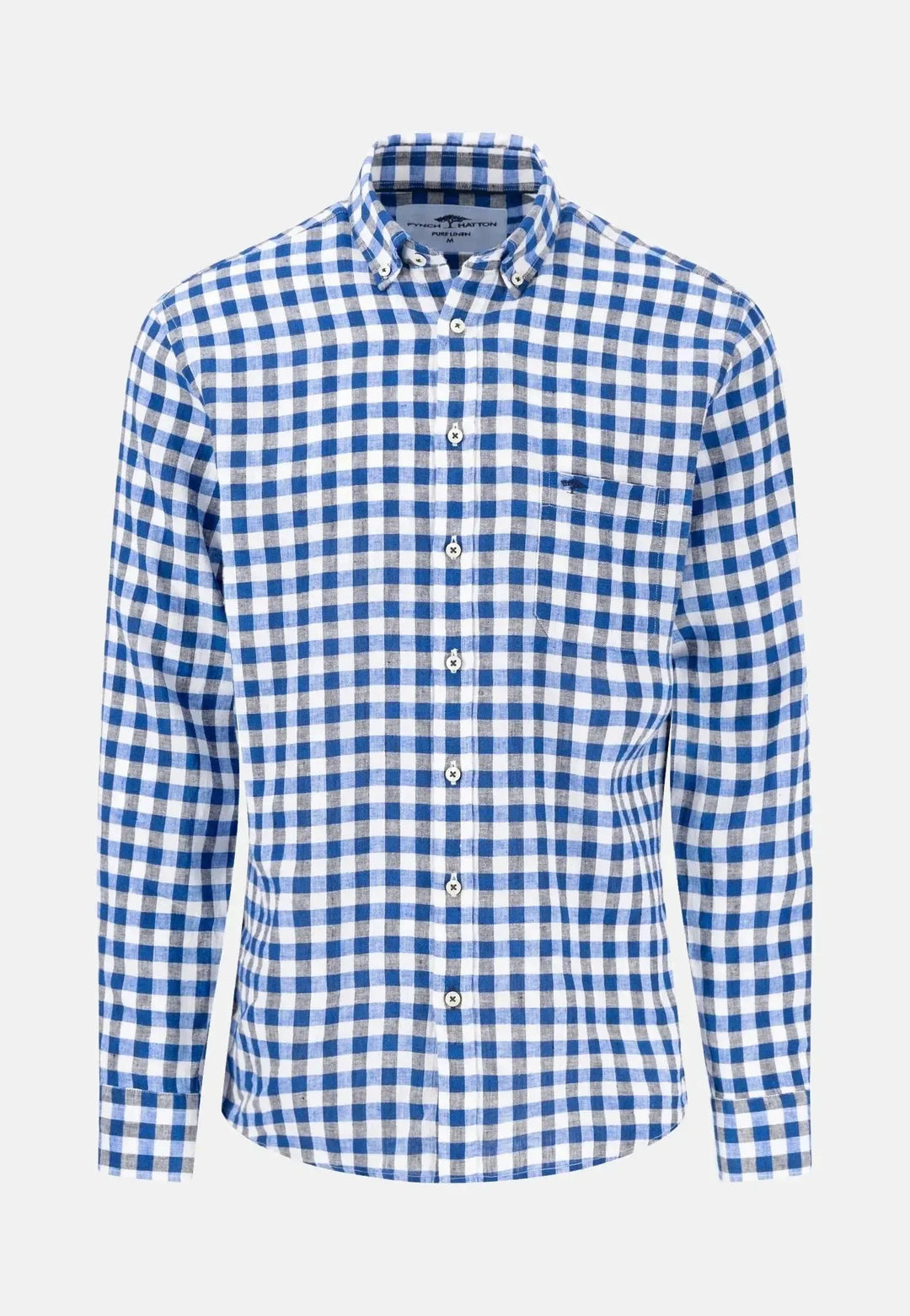 fynch-hatton-Linen Check Shirt Navy