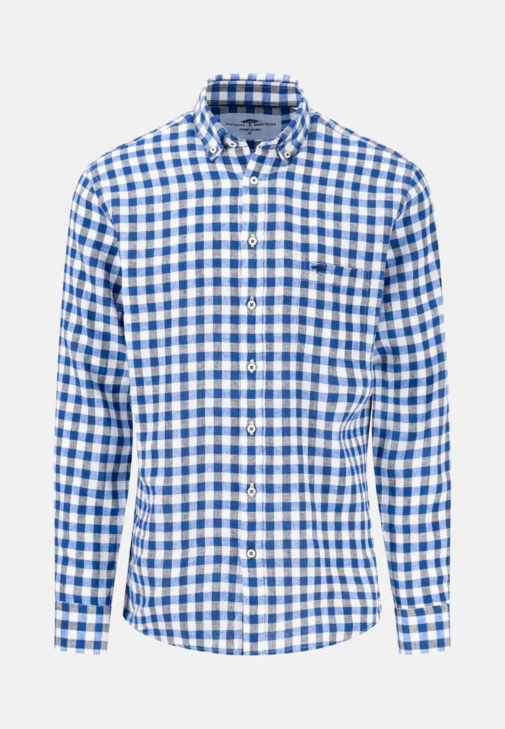 fynch-hatton-Linen Check Shirt Navy