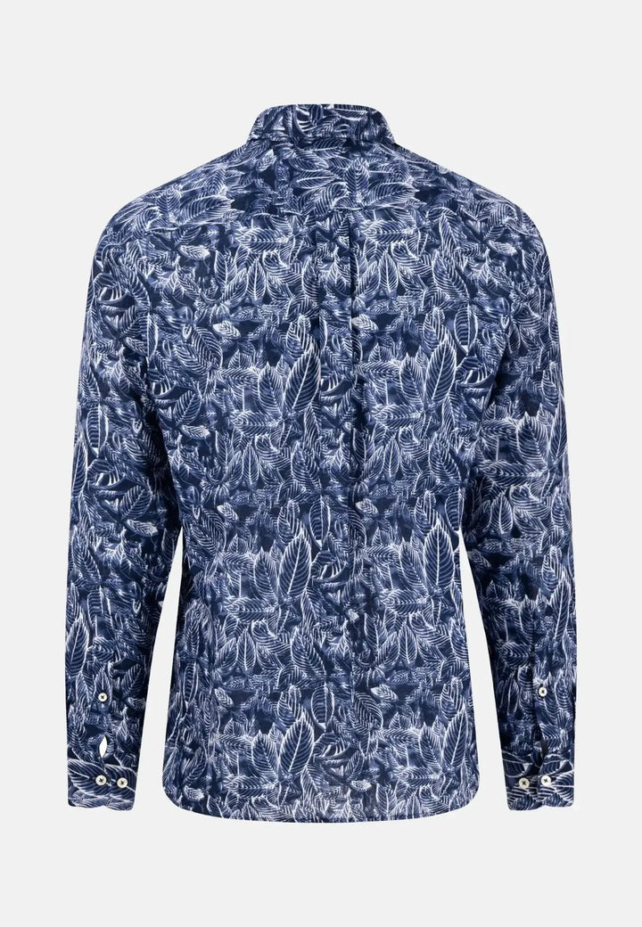 fynch-hatton-Linen Summer Prints Shirt Navy