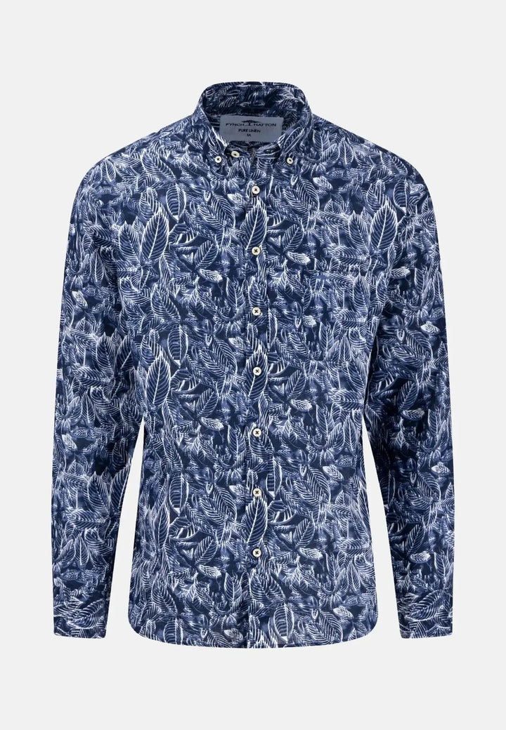 fynch-hatton-Linen Summer Prints Shirt Navy