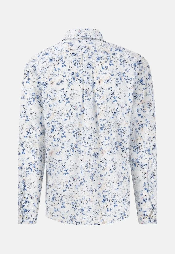 fynch-hatton-Linen Summer Prints Shirt White