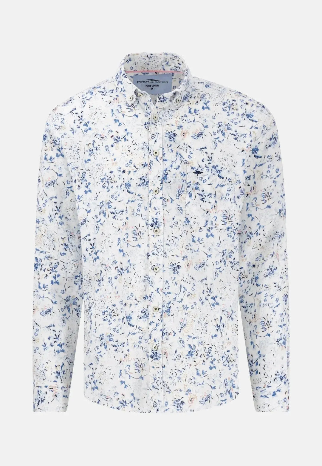 fynch-hatton-Linen Summer Prints Shirt White