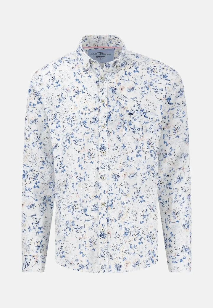 fynch-hatton-Linen Summer Prints Shirt White