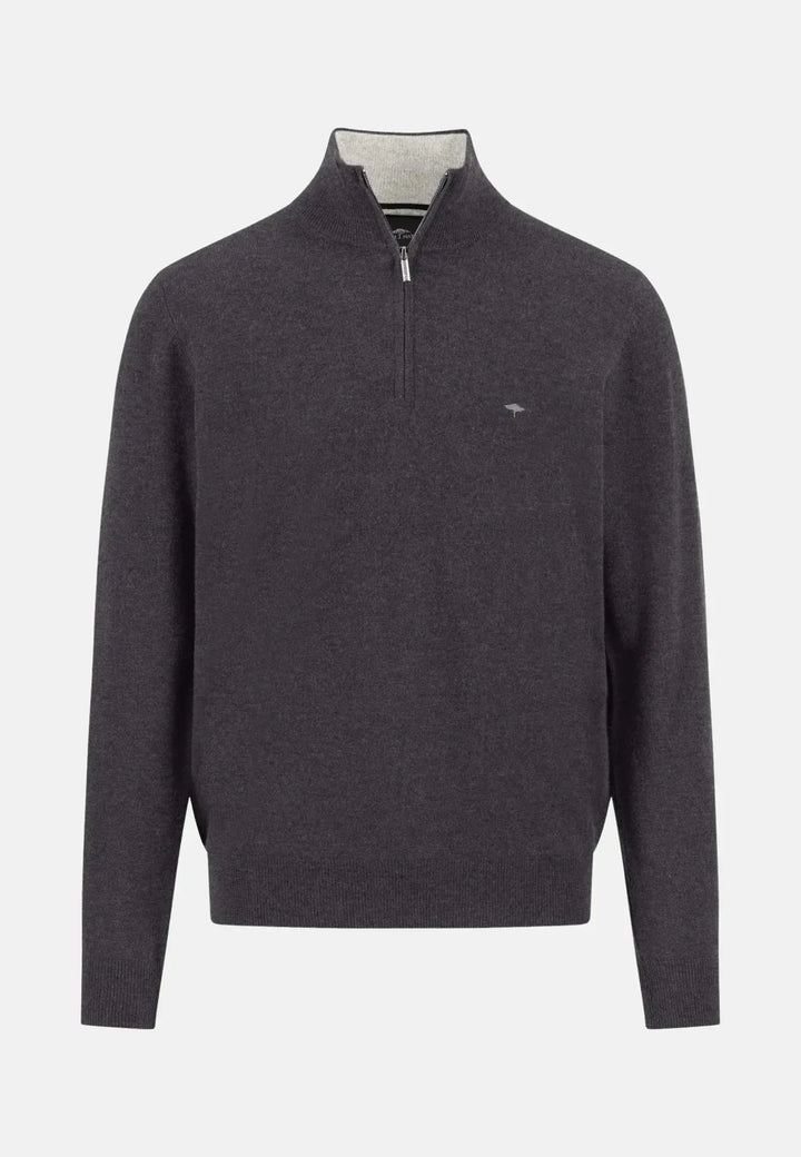 fynch-hatton-Merino Wool Cashmere 1/4 Zip Knit Charcoal