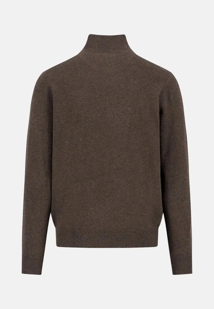 fynch-hatton-Merino Wool Cashmere 1/4 Zip Knit Dark Chocolate