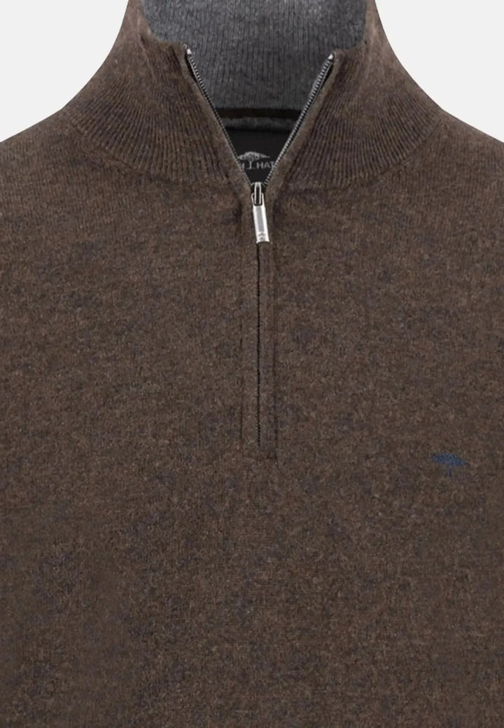 fynch-hatton-Merino Wool Cashmere 1/4 Zip Knit Dark Chocolate
