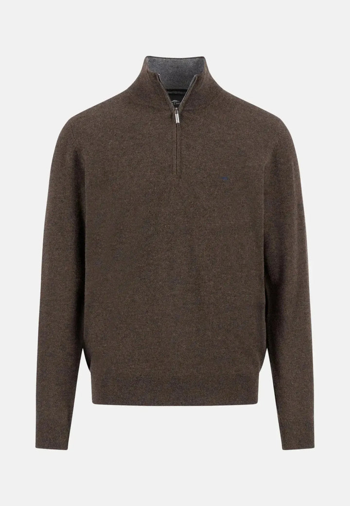 fynch-hatton-Merino Wool Cashmere 1/4 Zip Knit Dark Chocolate
