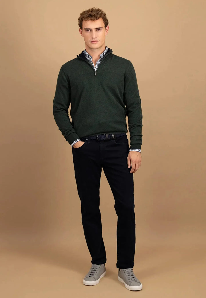 fynch-hatton-Merino Wool Cashmere 1/4 Zip Knit Dark Ivy