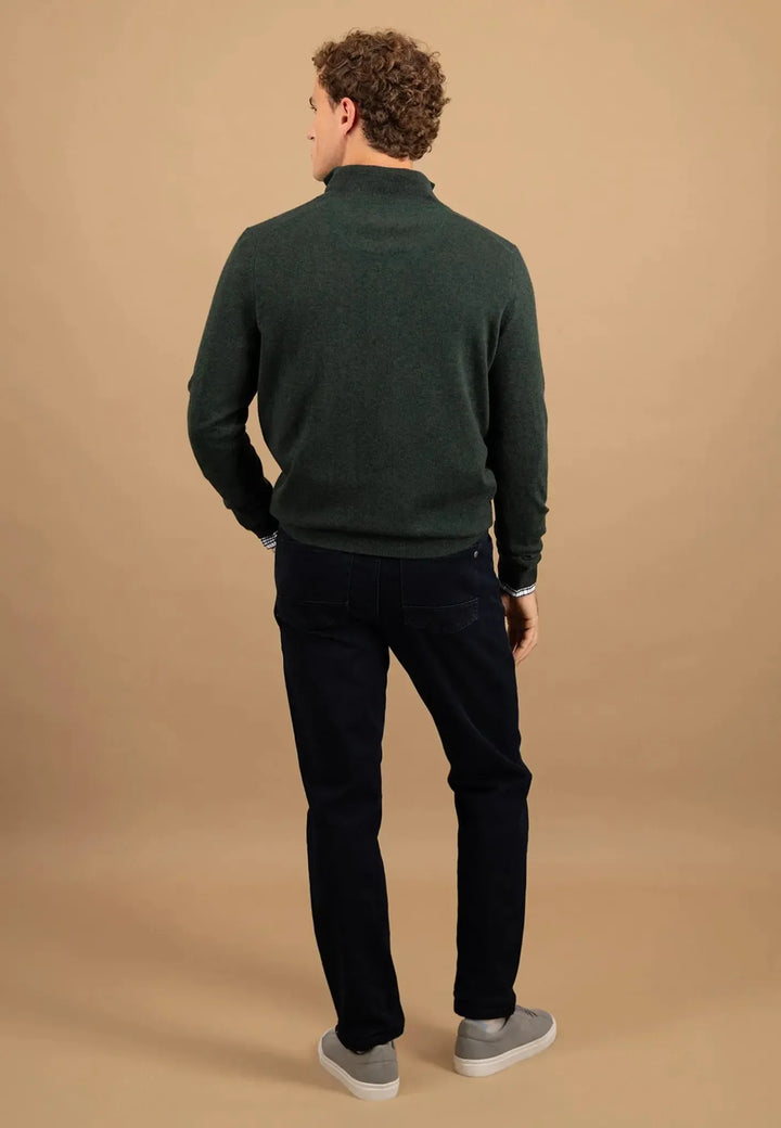 fynch-hatton-Merino Wool Cashmere 1/4 Zip Knit Dark Ivy