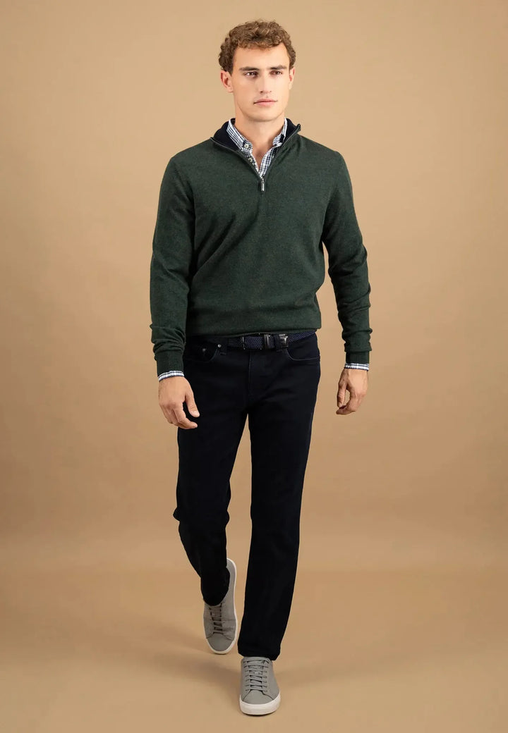fynch-hatton-Merino Wool Cashmere 1/4 Zip Knit Dark Ivy
