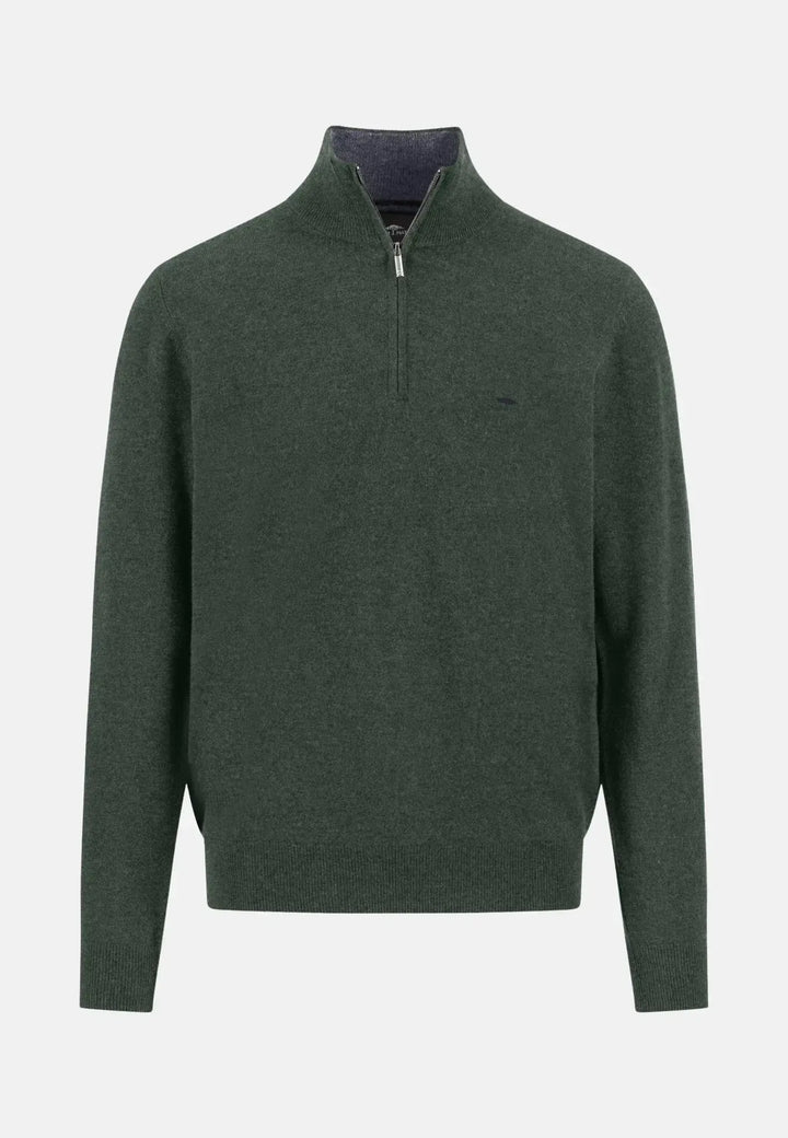 fynch-hatton-Merino Wool Cashmere 1/4 Zip Knit Dark Ivy