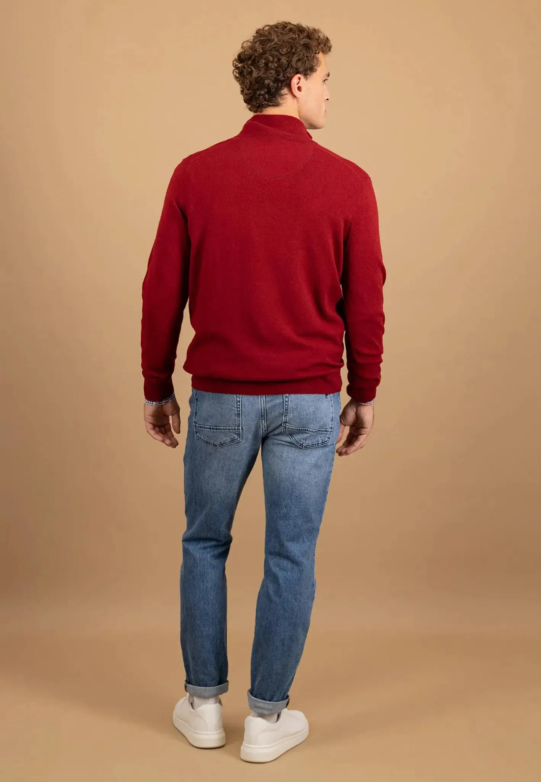 fynch-hatton-Merino Wool Cashmere 1/4 Zip Knit Garnet Red