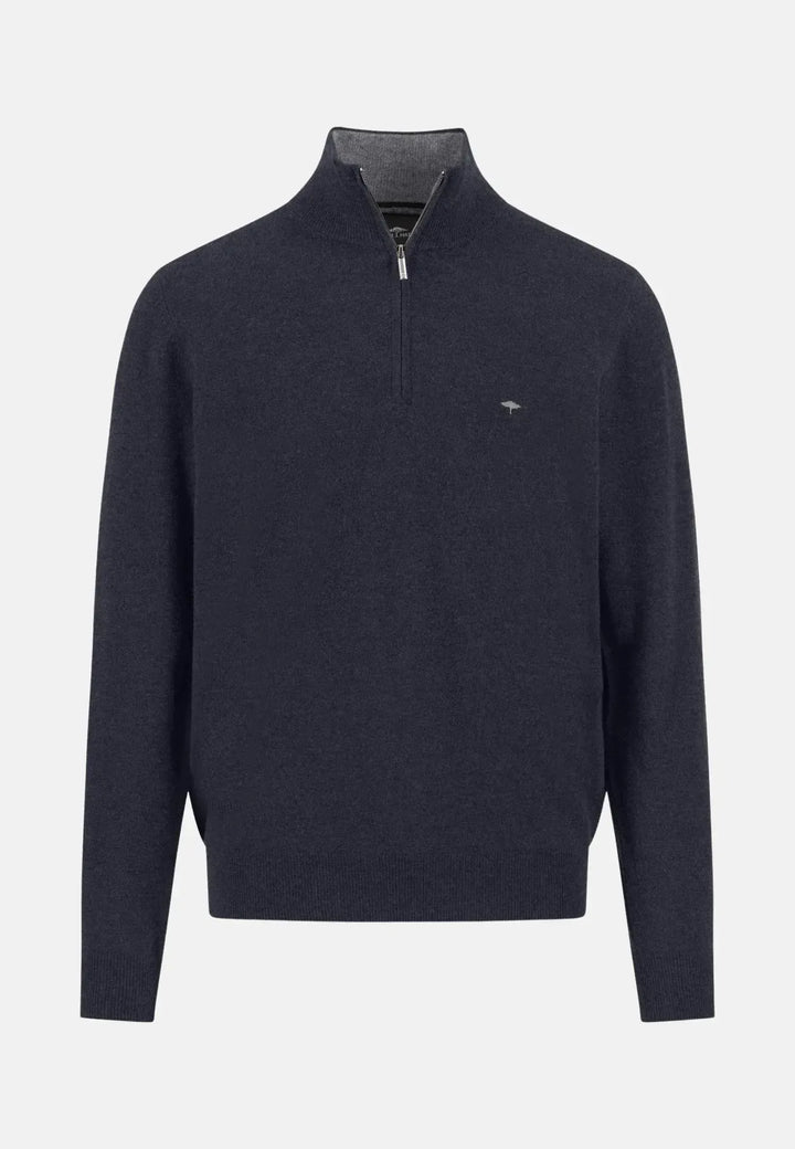 fynch-hatton-Merino Wool Cashmere 1/4 Zip Knit Navy