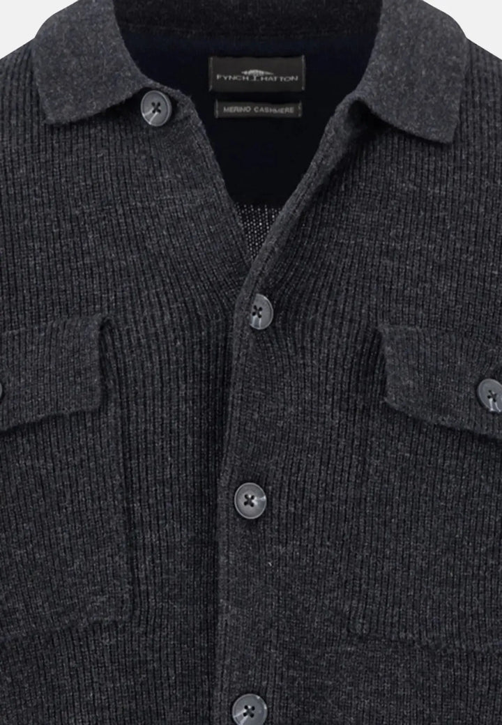 fynch-hatton-Merino Wool Cashmere Buttoned Cardigan Charcoal