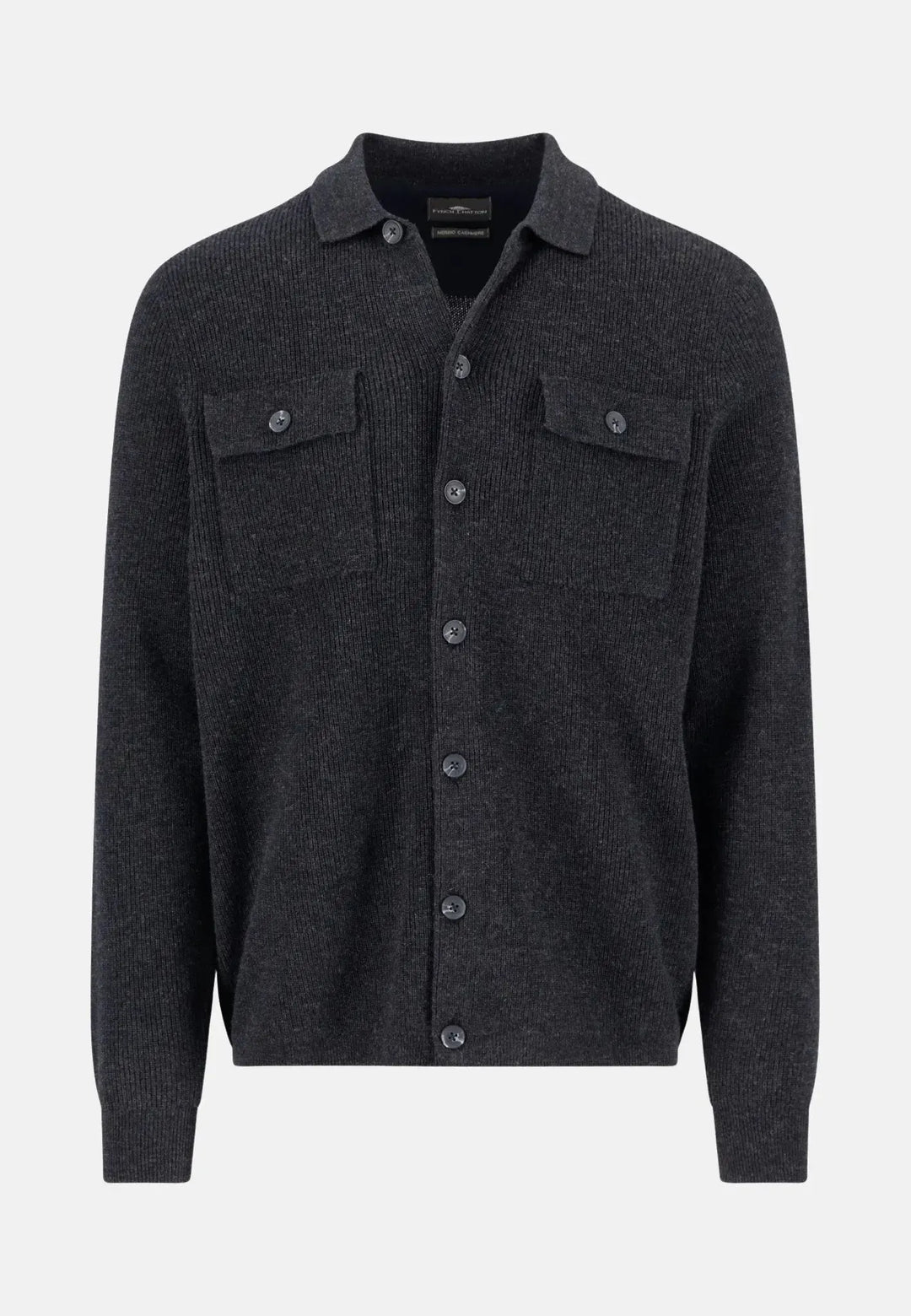 fynch-hatton-Merino Wool Cashmere Buttoned Cardigan Charcoal