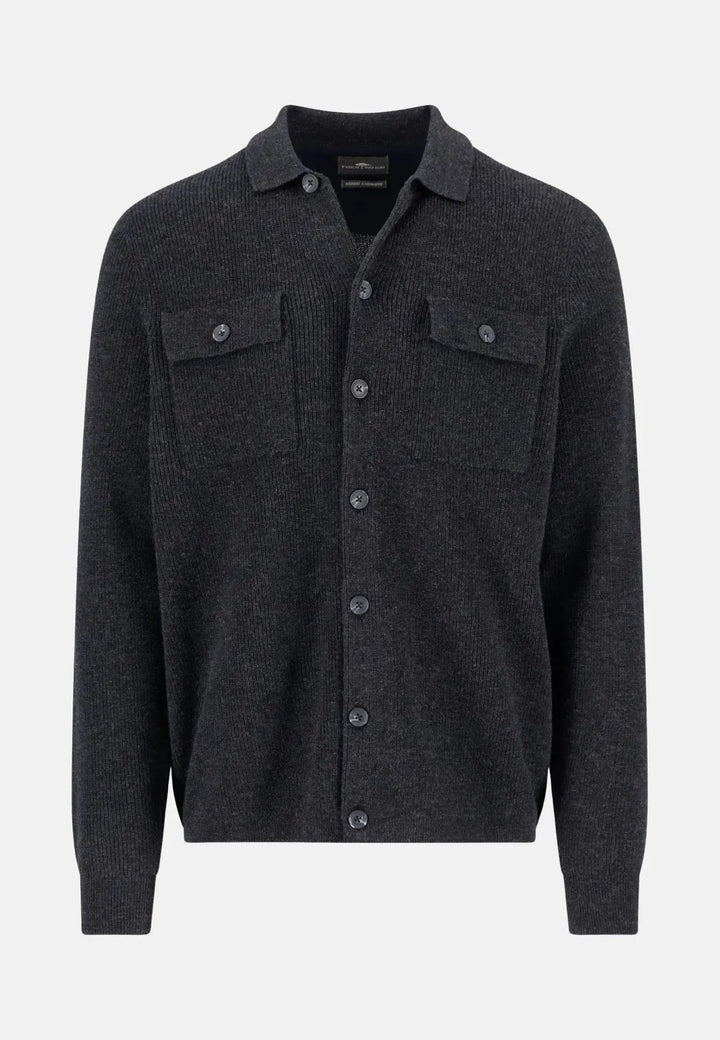 fynch-hatton-Merino Wool Cashmere Buttoned Cardigan Charcoal