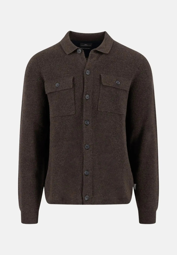 fynch-hatton-Merino Wool Cashmere Buttoned Cardigan Dark Chocolate