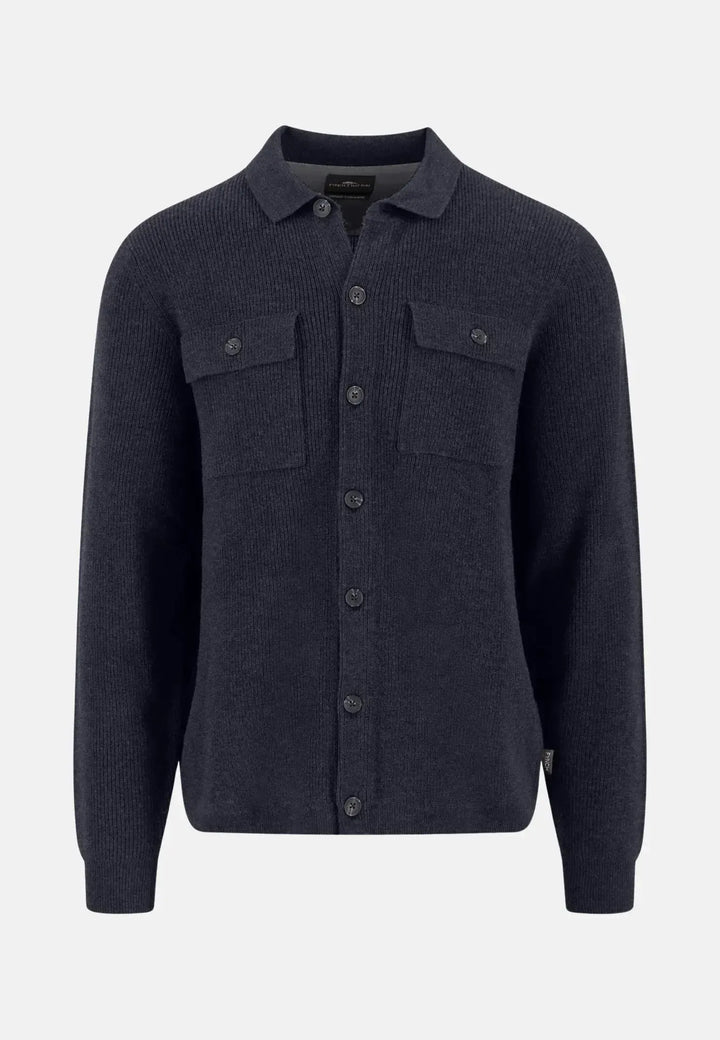 fynch-hatton-Merino Wool Cashmere Buttoned Cardigan Navy