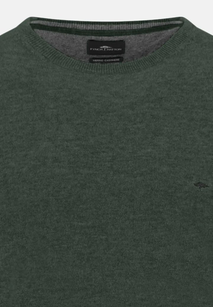 fynch-hatton-Merino Wool Cashmere Crewneck Knit Dark Ivy