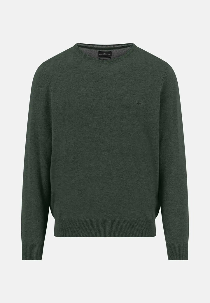fynch-hatton-Merino Wool Cashmere Crewneck Knit Dark Ivy