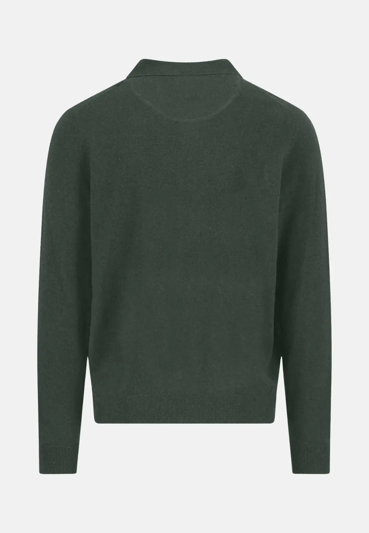 fynch-hatton-Merino Wool Cashmere Polo Collar Knit Dark Ivy