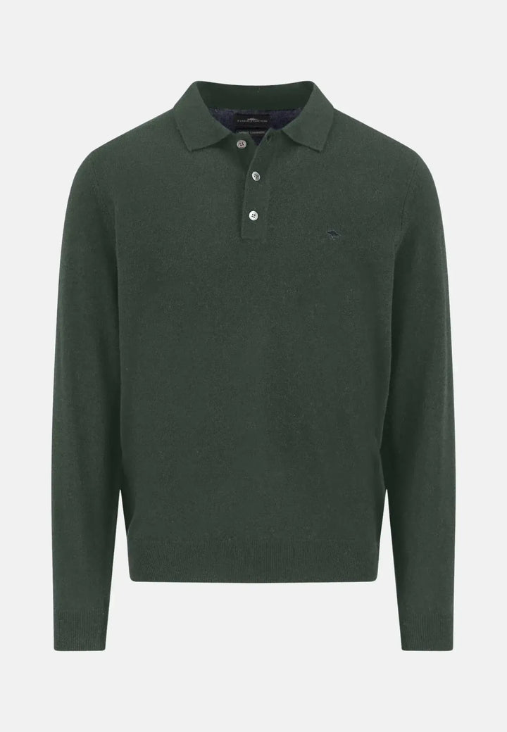 fynch-hatton-Merino Wool Cashmere Polo Collar Knit Dark Ivy