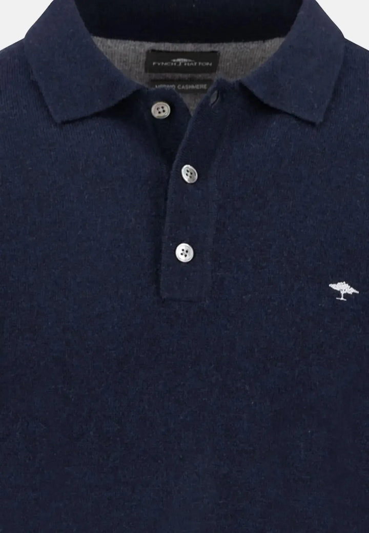 fynch-hatton-Merino Wool Cashmere Polo Collar Knit Navy