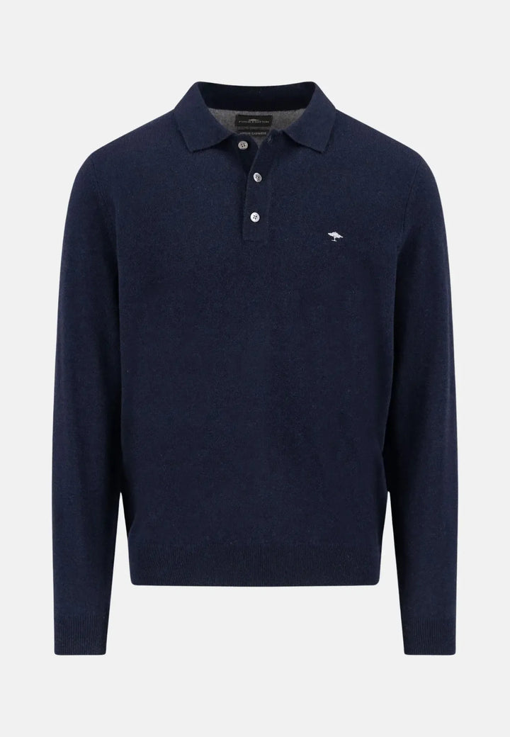 fynch-hatton-Merino Wool Cashmere Polo Collar Knit Navy