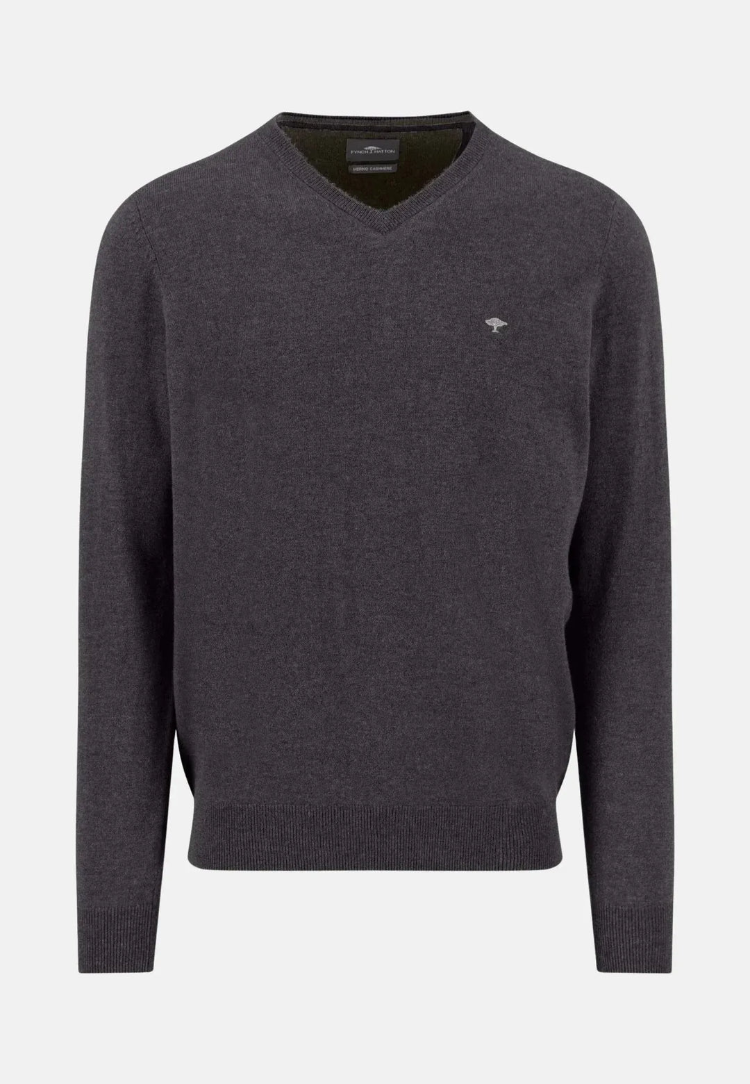 fynch-hatton-Merino Wool Cashmere V-Neck Knit Charcoal