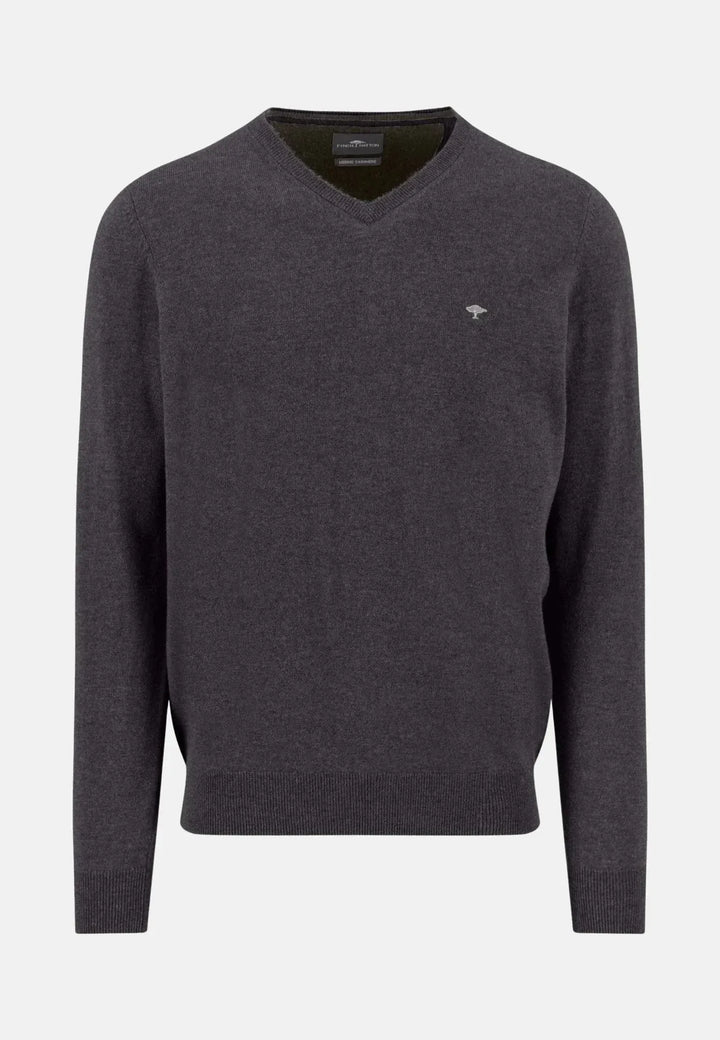 fynch-hatton-Merino Wool Cashmere V-Neck Knit Charcoal