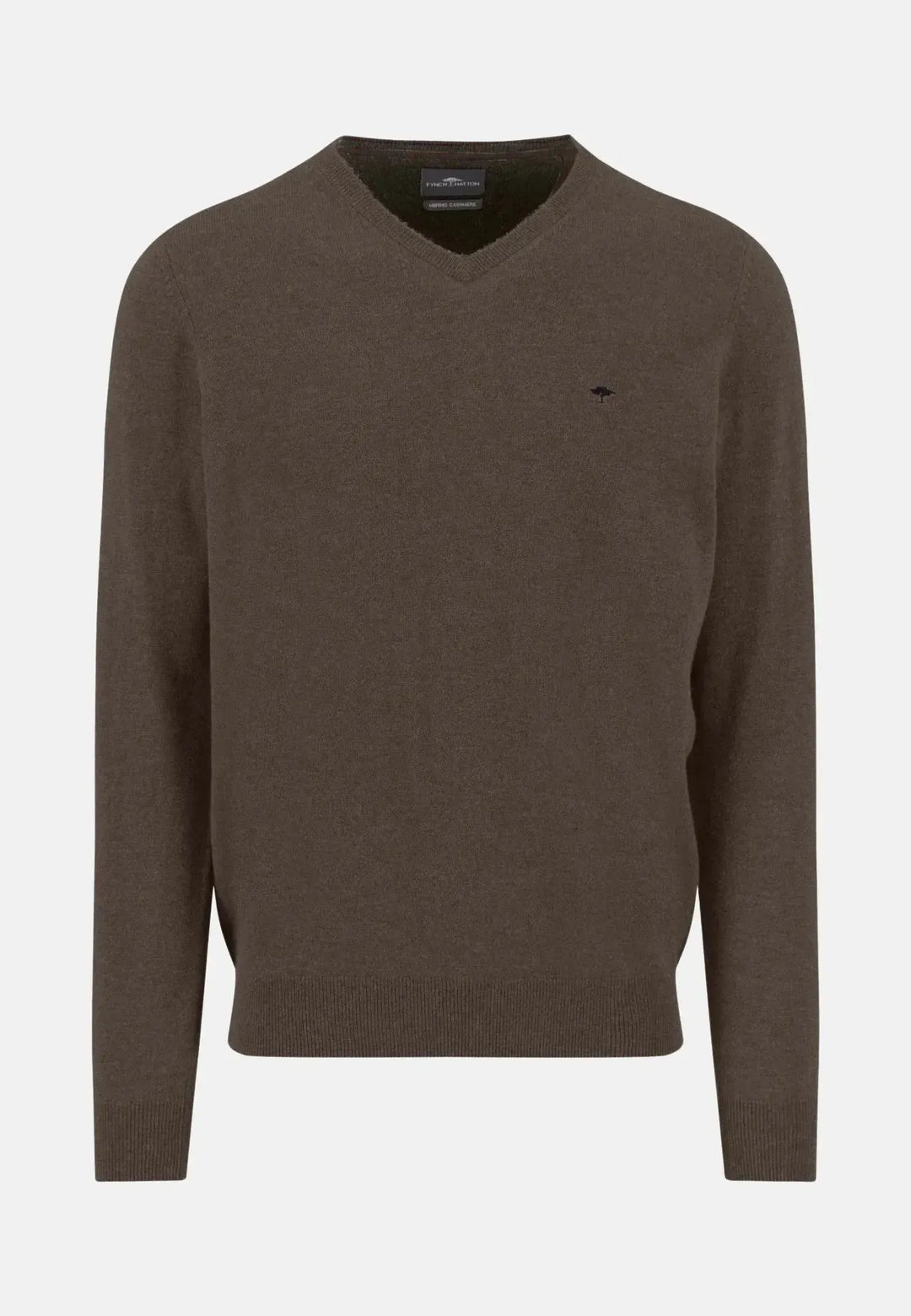 fynch-hatton-Merino Wool Cashmere V-Neck Knit Dark Chocolate