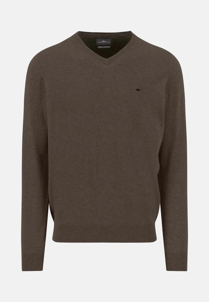 fynch-hatton-Merino Wool Cashmere V-Neck Knit Dark Chocolate